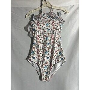 Shoshanna Swimsuit Women's 4 Floral Ruffle Halter Maillot One Piece NWOT